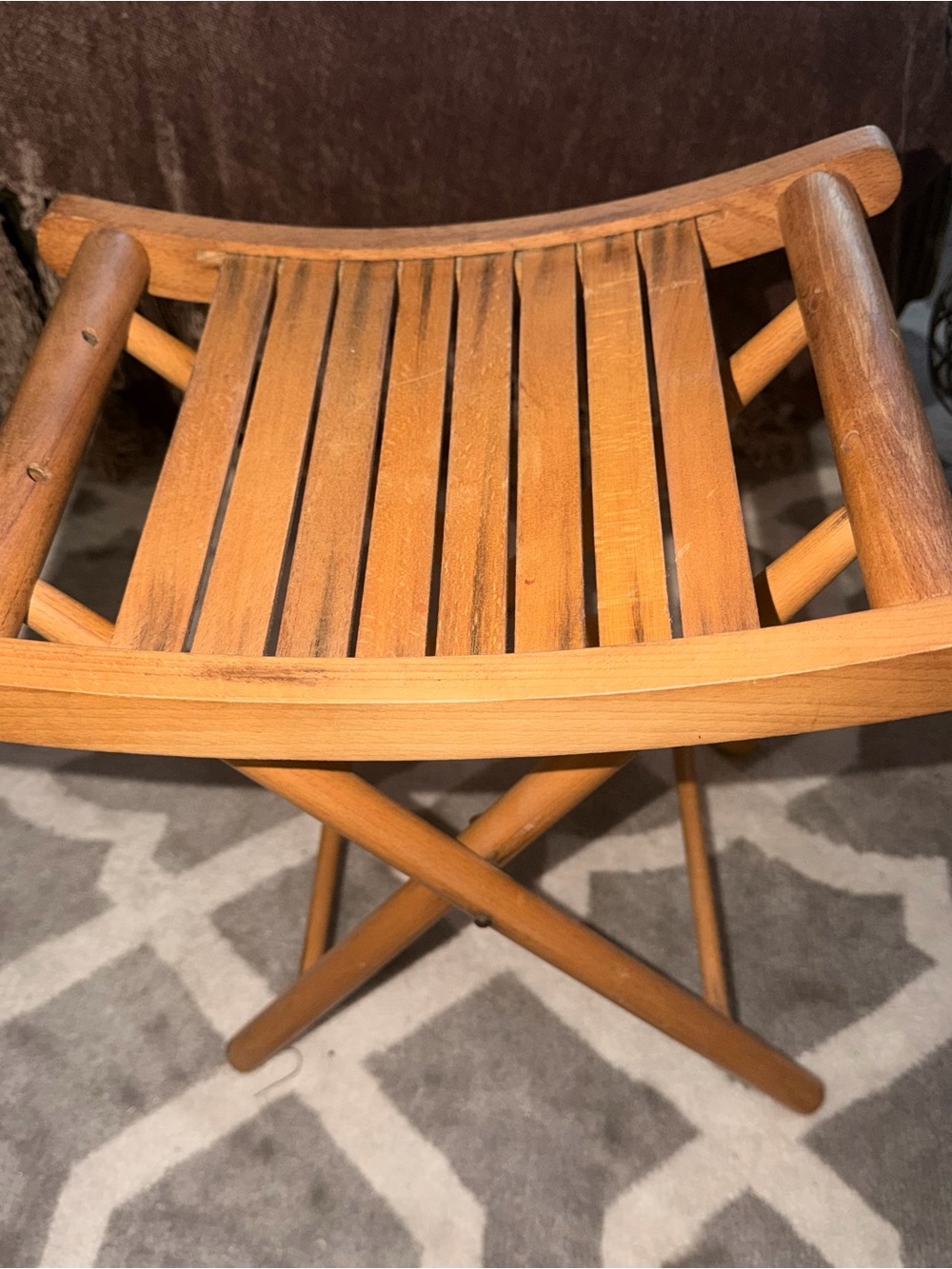 Vintage Midcentury modern 16”X13”X9.5” folding wooden stool / Yugoslavia